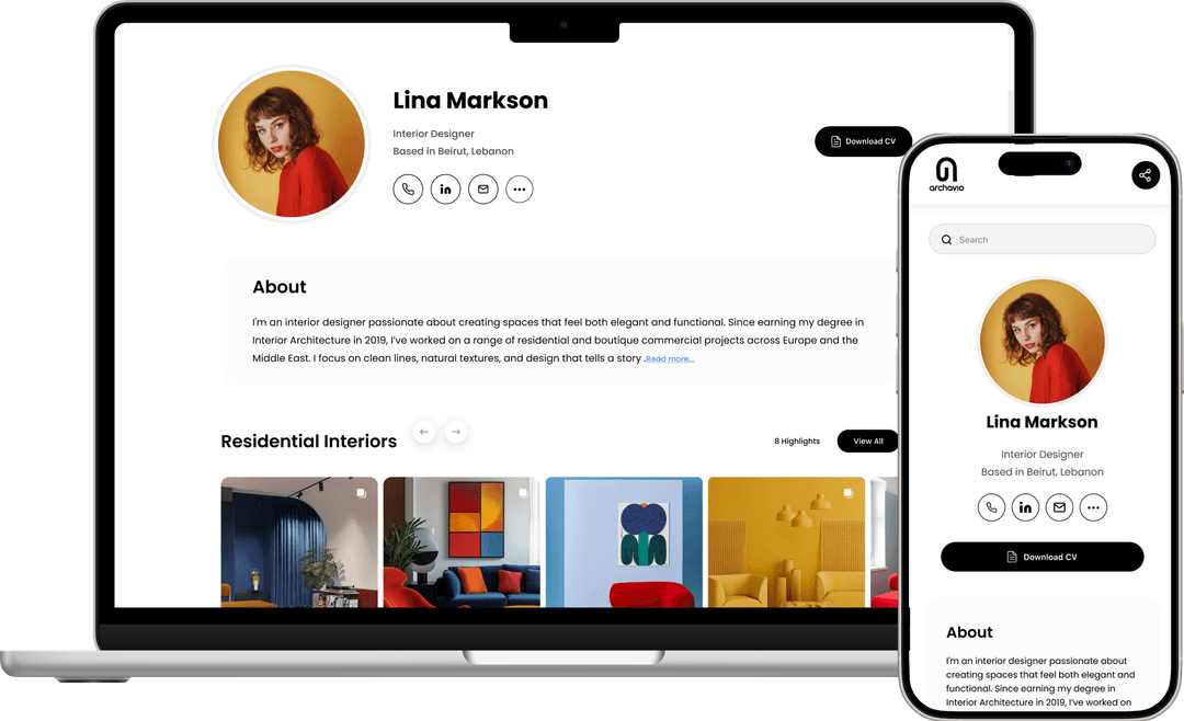 Portfolio interface preview