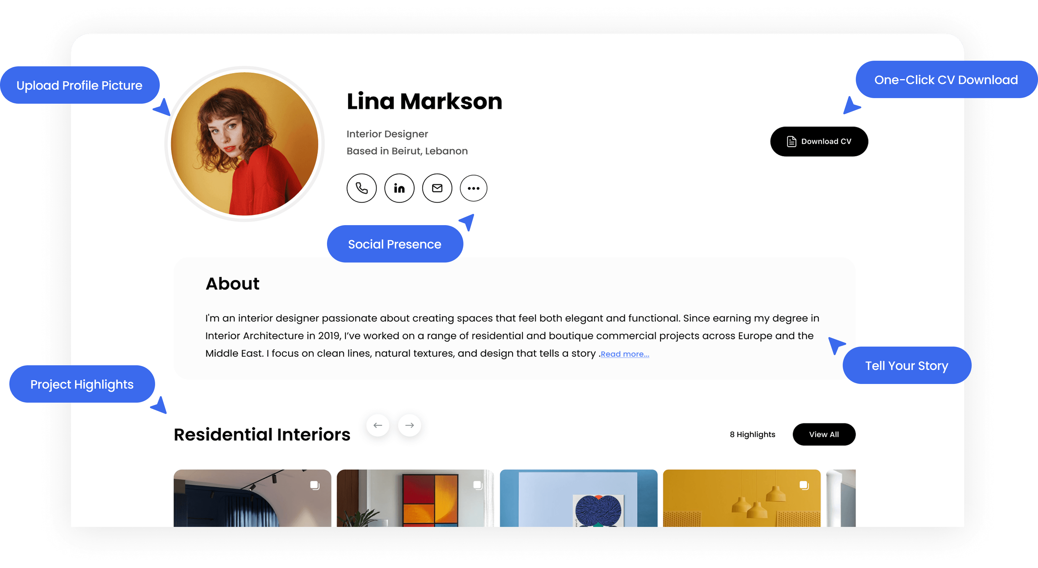 Portfolio feature interface screenshot